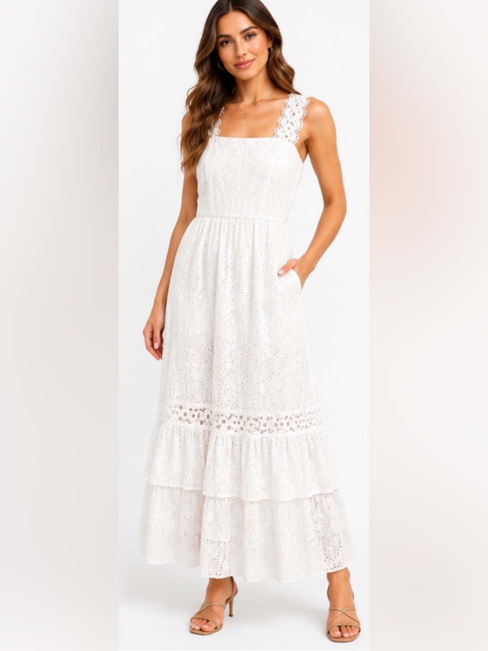 Just Me White Eyelet Lace Tiered Maxi Dress Sample S Cottagecore